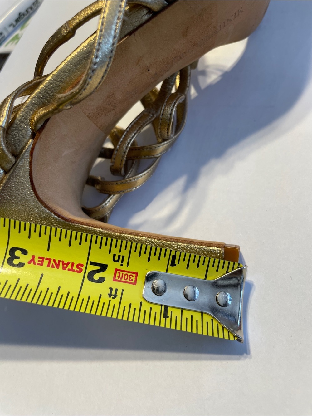 Manolo Blahnik Metallic Gold Multi-Strap Heeled Sandals - bonus cute gold clutch - Picture 14 of 14